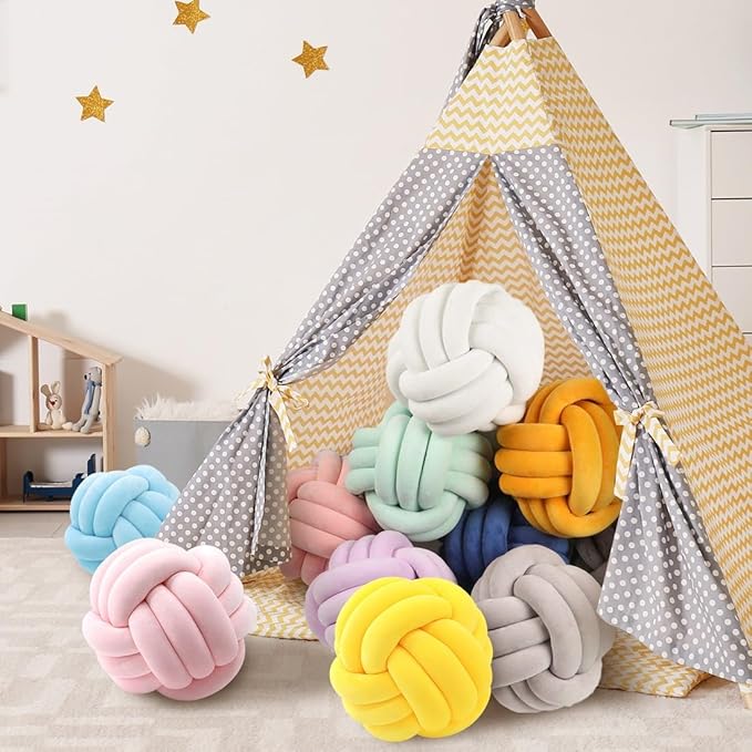 Knot Pillow Ball Shaped Decorative Throw Pillows,Teal 20cm Cute Couch Cushion Knotted Plush Pillow Suitable for Living Room Bed Decoration Handmade Braided Throw Pillows