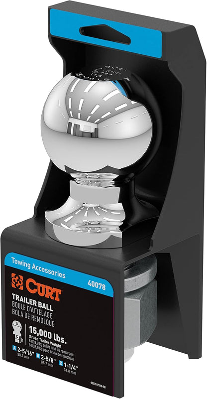 CURT 40078 2-5/16-Inch Chrome Trailer Hitch Ball, 15,000 lbs, 1-1/4 x 2-5/8-Inch Shank