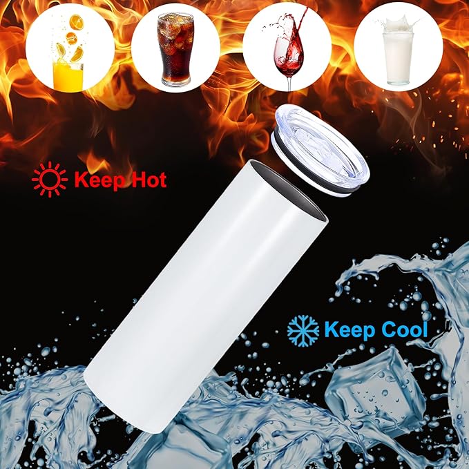 PATIKIL 20oz Sublimation Glitter Tumbler, 2 Pcs Stainless Steel Double Wall Insulated Sublimation Cups with Lid and Straw for Heat Transfer, White