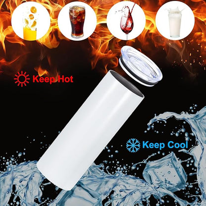 PATIKIL 20oz Sublimation Glitter Tumbler, 2 Pcs Stainless Steel Double Wall Insulated Sublimation Cups with Lid and Straw for Heat Transfer, White