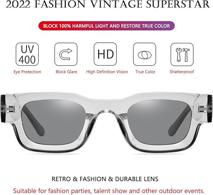 AIEYEZO Modern Thick Rectangle Sunglasses for Women Men Retro 90s Chunky Square Polarized Sunnies