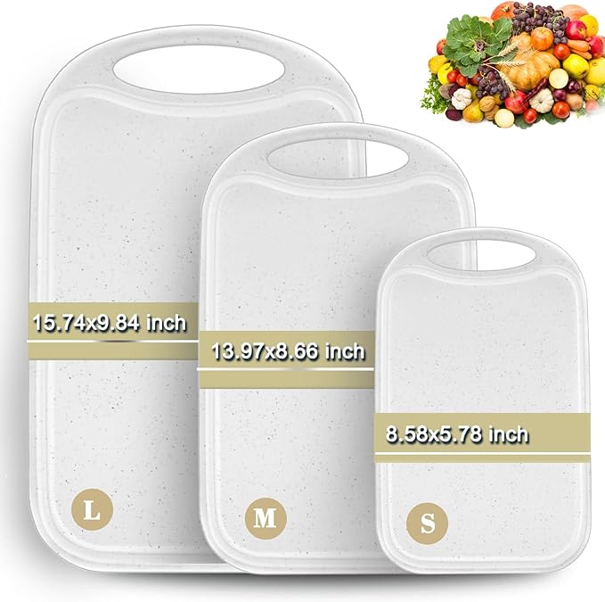 Bestdin Cutting Boards for Kitchen, Cutting Board Set for 3, BPA Free Chopping Board, Plastic Cutting Board with Easy Grip Handle, Non-porous Meat Cutting Board, Dishwasher Safe.