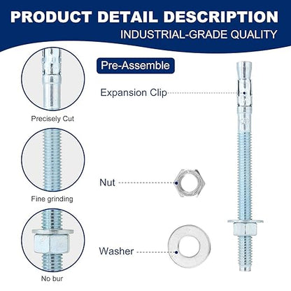 12"x6" Wedge Anchor by Zinced of Heavy-Duty Fastener for Cement and Concrete (8pcs Pack)