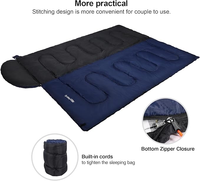 REDCAMP Flannel Sleeping Bag for Adults, Comfortable Cotton Sleeping Bags for Camping with Detachable Hood, RedGreyBlue