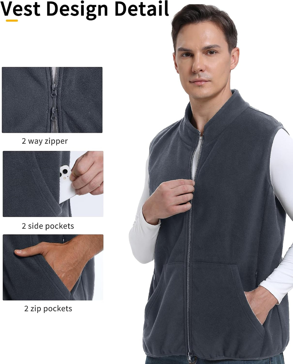 XXL, Argstar Polar Fleece Vest Men, Warm & Lightweight Casual Outdoor Full-Zip Vest with Pockets (S-2XL)