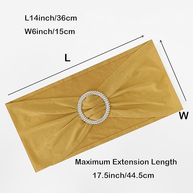 Spandex Chair Sashes Bands 50PCS Stretch Chair Ties Bows with Buckle Slider for Wedding Party Banquet Decoration (Gold)A