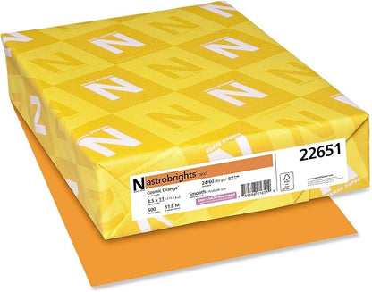 Neenah Astrobrights Color Paper, 8.5 x 11, 24 lb89 gsm, Cosmic Orange, 500 Sheets (22651)