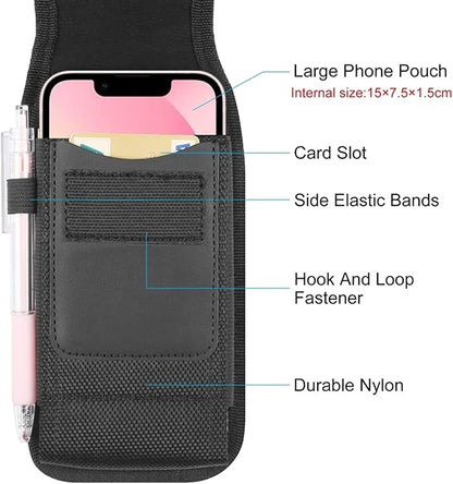 Cell Phone Purse, Nylon Belt Clip Phone Pouch with Card Slot Phone Holder Fits for 11.9cm/4.7in to 15.5cm/6.1in Smart Phones
