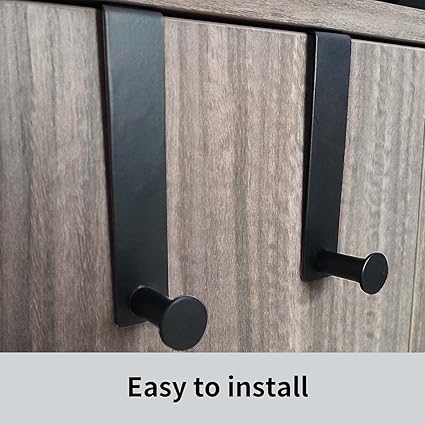 Metal Over The Cabinet Door Hooks, 2 Pack, Matte Black, Stainless Steel, Towel Holder for Kitchen, Bathroom, Bedroom