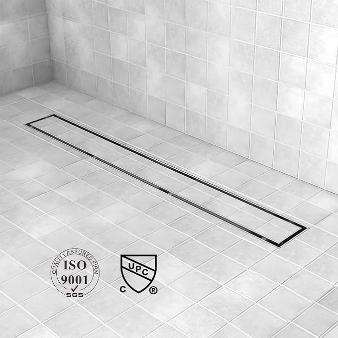 Linear Shower Drain, 72 inch Drain with 2-in-1 Tile Insert Cover, Brushed AISI 304 Stainless Steel Shower Floor Drain with Hair Catcher and Adjustable Feet