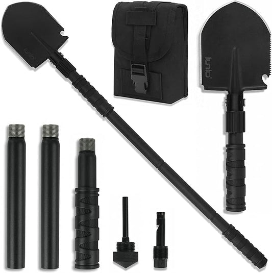 iunio Camping Shovel,Shovel Folding, Portable, Multitool, Foldable Entrenching Tool, Collapsible Spade, for Backpacking, Trenching, Hiking, Survival, Car Emergency