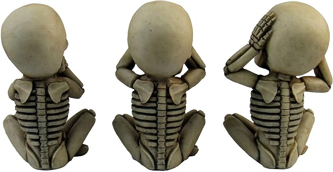 DWK Morbid Morals See Hear Speak No Evil Mini Skeleton Figurines | Macabre for Halloween Gothic Home Decor | Office Desk Decorations | Halloween Decorations - 4"
