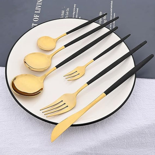 6 Pieces Black Gold Dessert Spoons, 7.28-Inches Food Grade Stainless Steel Spoons for Dessert Salad Appetizer, Use for Home Kitchen or Restaurant