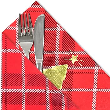 Gatherfun Christmas Party Supplies Red and Black Plaid Disposable Paper Napkins for Merry Christmas New Year Party Decorations, 50 Pack