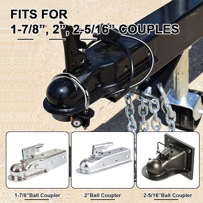U-Shape Safety Adjustable Lock Tow Ball Coupler (Black), Heavy Duty Steel for 1-78 Inch Couples, 2 Inch 2 Inch 2-516 Inch Replacement 72783 by Cenipar