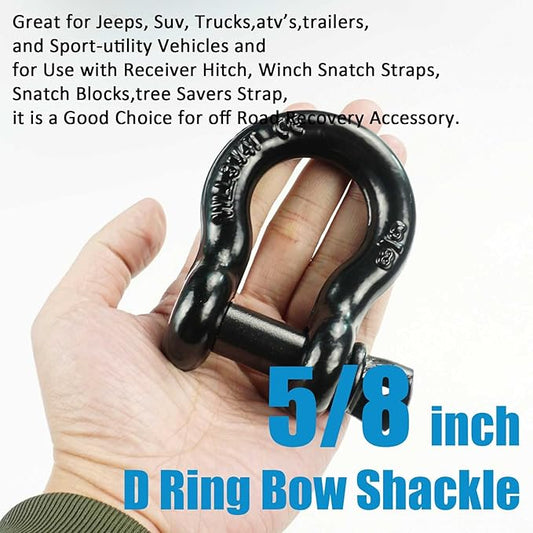 58" D Ring Shackles, Heavy Duty D-Ring Shackle with Screw Pin Clevis, for Most Vehicles with D-Ring Mounts Such as Jeeps, ATV's, Trucks, Trailers (4 Pack)