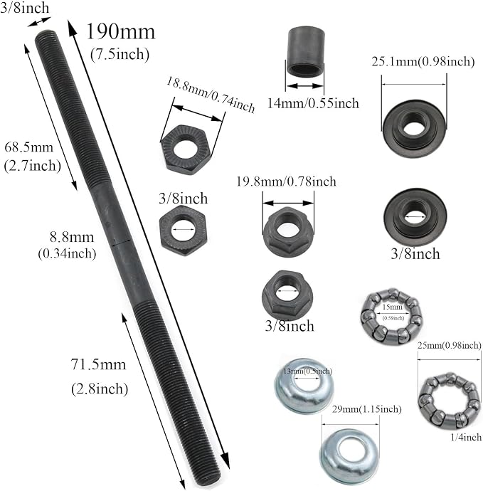 190 mm Bicycle Hub Axle Kit with Bearing Retainers and Cups