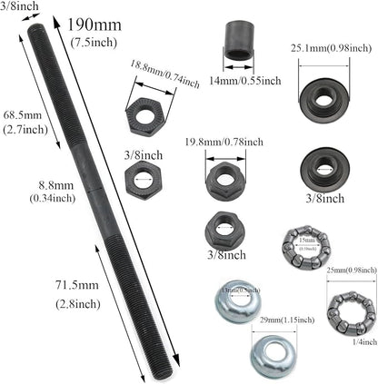 190 mm Bicycle Hub Axle Kit with Bearing Retainers and Cups