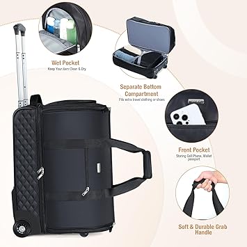 Rolling Garment Bag for Travel - Convertible Duffel Bag with Wheels  Shoes Compartment, Carry on Suit Luggage Bag with Trolley for Business Trip, Wedding, Weekender