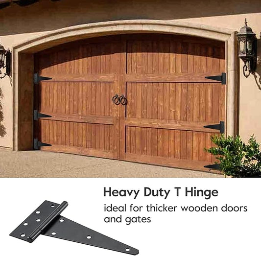 HOME MASTER HARDWARE 10 Inch T-Strap Heavy Duty Black Hinges for Outdoor Barns and Wooden Fences, 2Pack with Screws