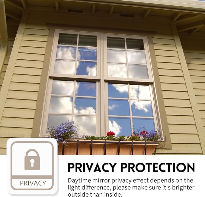 KESPEN Window Film One Way Daytime Privacy Static Cling Heat Control Glass Window Tint Mirror House Film, Black-Silver, 41.3 Inch X 13.1 Feet