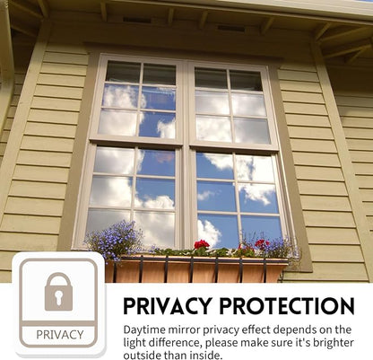 KESPEN Window Film One Way Daytime Privacy Static Cling Heat Control Glass Window Tint Mirror House Film, Black-Silver, 41.3 Inch X 13.1 Feet
