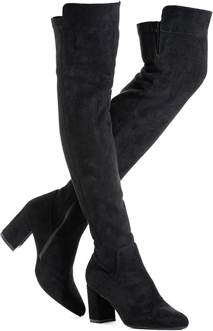 N.N.G Women Over the Knee Boots Thigh High Suede Black Block Low 2 Inch Heel Chunky Above Knee Winter Pointed toe