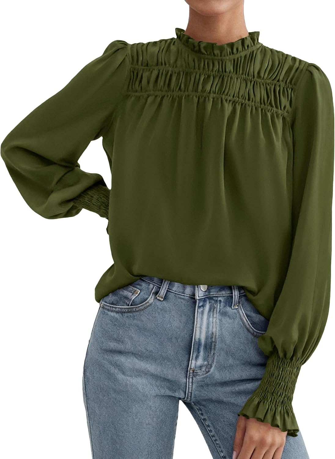 PRETTYGARDEN Blouses for Women Dressy Casual Fall Outfits 2026 Frill Neck Long Sleeve Shirts Satin Work Business Casual Tops