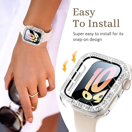 Bling Case with HD Screen Protector Women Compatible with Apple Watch 40mm Diamond Protective Face Cover PC Frame Protector for iWatch Series 456SE Clear
