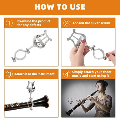 Clarinet Lyre Holder for Marching Band- 6.02Inch Sheet Music Clip Stand- Adjustable Music Book Clip for Beginners Professionals - Durable Lightweight
