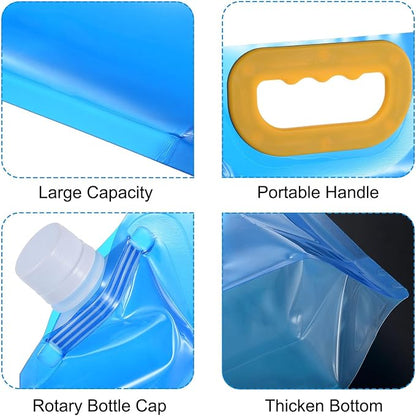 PATIKIL 1.3 Gallon Collapsible Water Container Bag, 2 Pack Plastic Storage Jug Folding Water Bag for Camping, Hiking, Emergency Water Storage, Blue