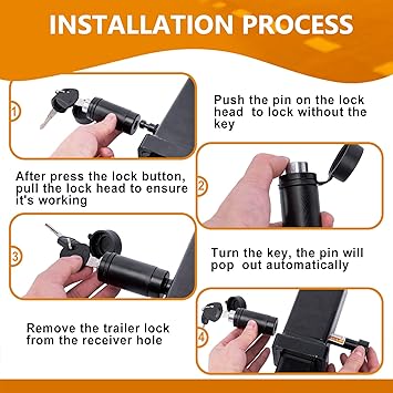 Trailer Hitch Locks, Hitch Lock with 58'' Dia 3-12 Long Pin Fits Class III IV 2" 2-12" Hitches, Trailer Hitch Lock with Anti-Rattle O-Rings for Trailer Truck Car Boat (1 Pack)