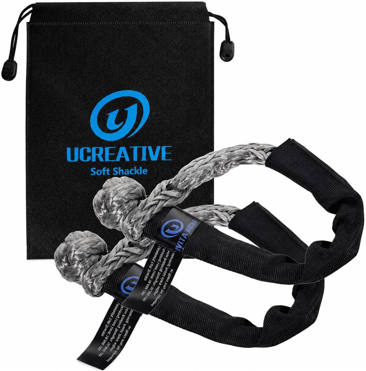 2Pcs Synthetic Soft Shackle 1/2 Inch x 22 Inch (56,000lbs Breaking Strength) with Extra Sleeves (Gray)