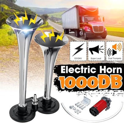 Air Operated Horn 1000DB Car Horn Super Loud Dual Trumpet Air Horn Compressor 12V24V For Car Truck Boat Train Horn Hooter For Auto Sound Signal