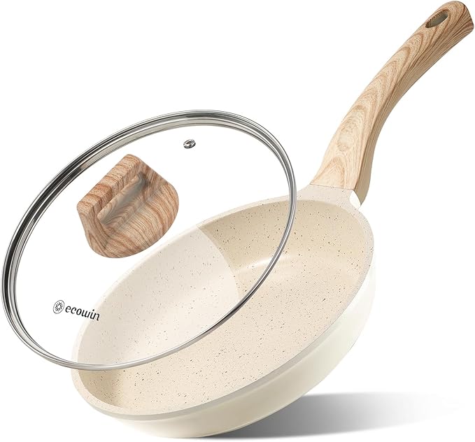 8 Inch Nonstick Frying Pan Skillet with Lid,Granite Non Stick Omelet Pans,Induction Compatible Egg Pan with Heat Resistant Handle,PFOA Free