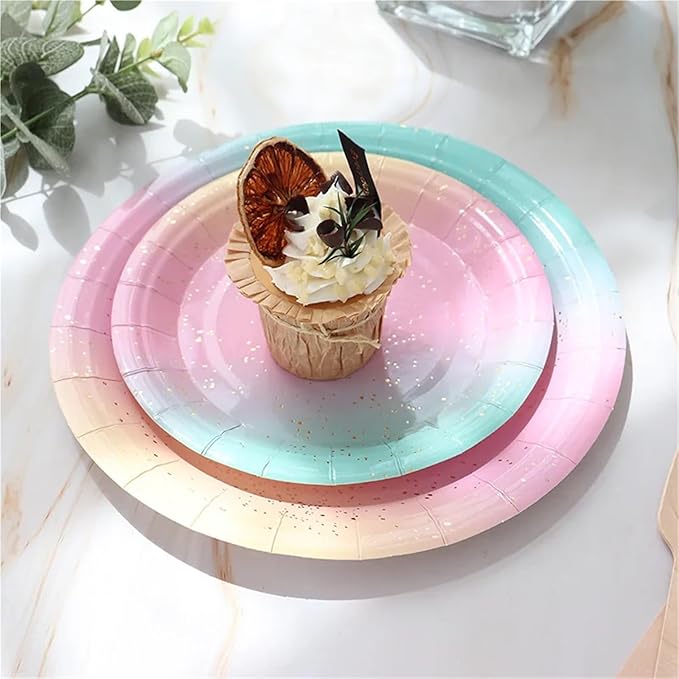 Rainbow Paper Plate Party Party Decoration Dining Plate Cake Plate Circular Plate Cutlery Set(9-Inch Plates 20pcs)