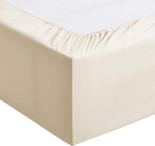 Basics Lightweight Super Soft, Breathable Easy Care Microfiber 4 Piece Bed Sheet Set with 14-Inch Deep Pockets, Queen, Beige, Solid