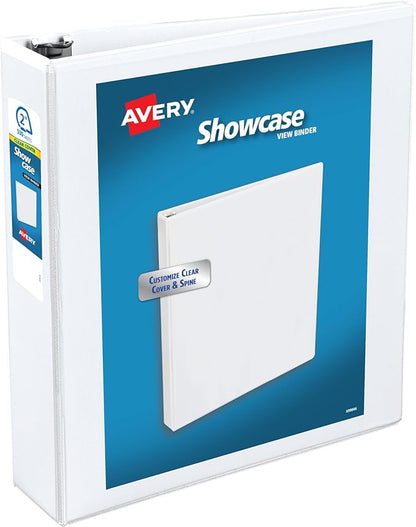 Avery Economy Showcase View 3 Ring Binder, 2 Inch Slant Rings, 1 White Binder (19701)