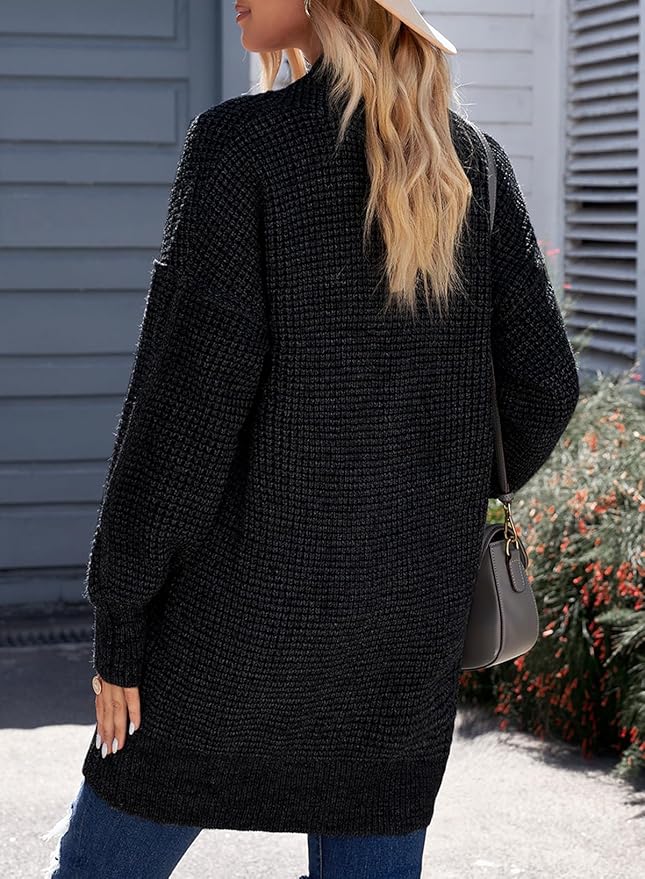 Sidefeel Womens 2025 Fall Winter Long Sleeve Open Front Cardigan Sweaters Oversized Checkered Chunky Knit Sweaters Coat