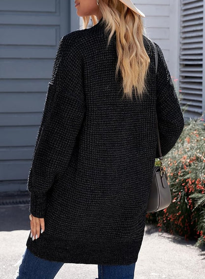Sidefeel Womens 2025 Fall Winter Long Sleeve Open Front Cardigan Sweaters Oversized Checkered Chunky Knit Sweaters Coat