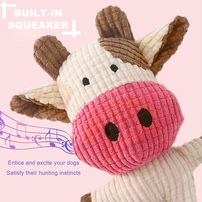 Plush Dog Toy - Squeaky Puppy Chew Toy for Small, Medium, Large Dogs (Cow)