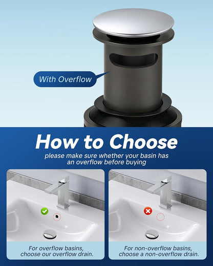 ARCORA Pop Up Sink Drain with Overflow, Chrome Bathroom Sink Drain, Pop Up Drain for Vessel Sink
