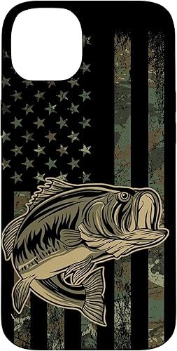 iPhone 14 Plus Bass Fishing Gift Fishing Fisherman Camo Flag Camouflage Case