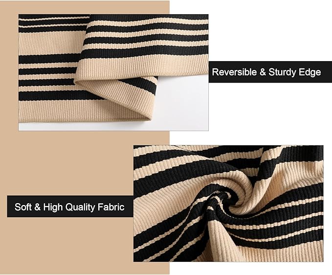 Striped Outdoor Front Door Mat 24"x51", Cotton Hand Woven Washable Black and Khaki Rug Runner, Reversible Foldable Indoor Layered Front Door Rugs for EntrywayFarmhouseHome Entrance