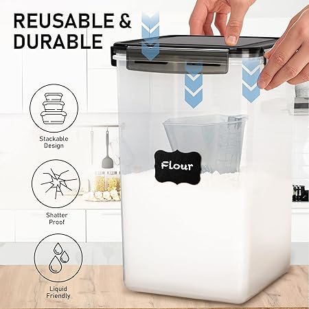 WHITE FEATHER SUPPLIES 2 PC 6.5L  220 Oz Large Flour Sugar Storage Containers - Leak Proof, BPA Free, Clear Plastic Food Storage Containers with Lids Airtight - Bulk Storage for Kitchen and Pantry