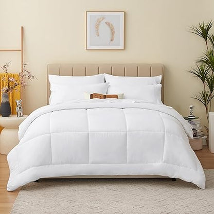 CozyLux White Comforter King Size 7 Pieces White Hotel Bedding Set King Bed in a Bag Bed Sets with All Season Quilted Comforter, Flat Sheet, Fitted Sheet, Pillowcases