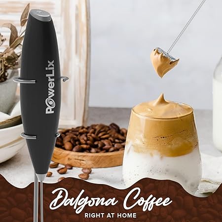 PowerLix Powerful Handheld Milk Frother With Stand Battery Operated Foam Maker Frother Wand For Coffee