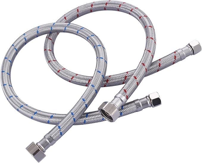 24'' Long Faucet Connector, Stainless Steel Braided cUPC Faucet Supply Lines G12" FIP x 38" Compression Sink Hose Attachment Toilet Water Hose Replacement Parts 2 PCS