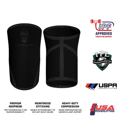 Knee Sleeves (1 Pair) With Gym Bag - IPF Approved - Knee Compression Sleeve Support for Squats, Weightlifting, and Powerlifting 7MM Neoprene Sleeves - 1 Year Warranty (Black/Black, Large)