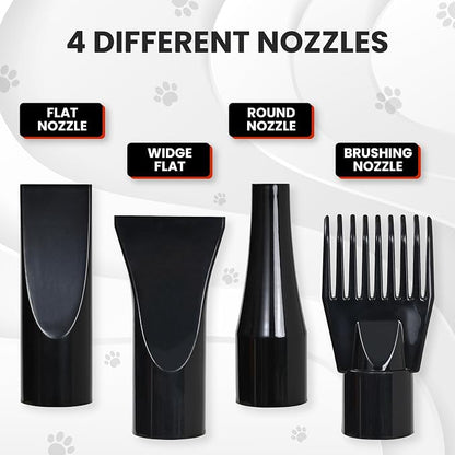 Dog Hair Dryer, High Velocity Blow Dryer & Pet Blower for Grooming, Black Adjustable Speed & Temperature Settings, Powerful Force Dryer Motor, Dries Fast & Fluffs Out Undercoat, Doodles & Poodles